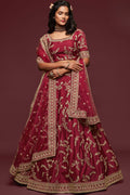 Maroon Embroidered Lehenga with Art Silk Dori Zari Work