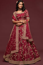 Maroon Embroidered Lehenga with Art Silk Dori Zari Work