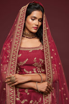 Maroon Embroidered Lehenga with Art Silk Dori Zari Work