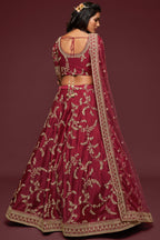 Maroon Embroidered Lehenga with Art Silk Dori Zari Work
