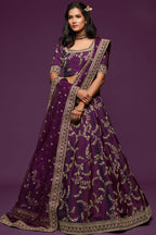 Purple Embroidered Lehenga with Art Silk Choli Zari Dori Work