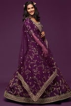 Purple Embroidered Lehenga with Art Silk Choli Zari Dori Work