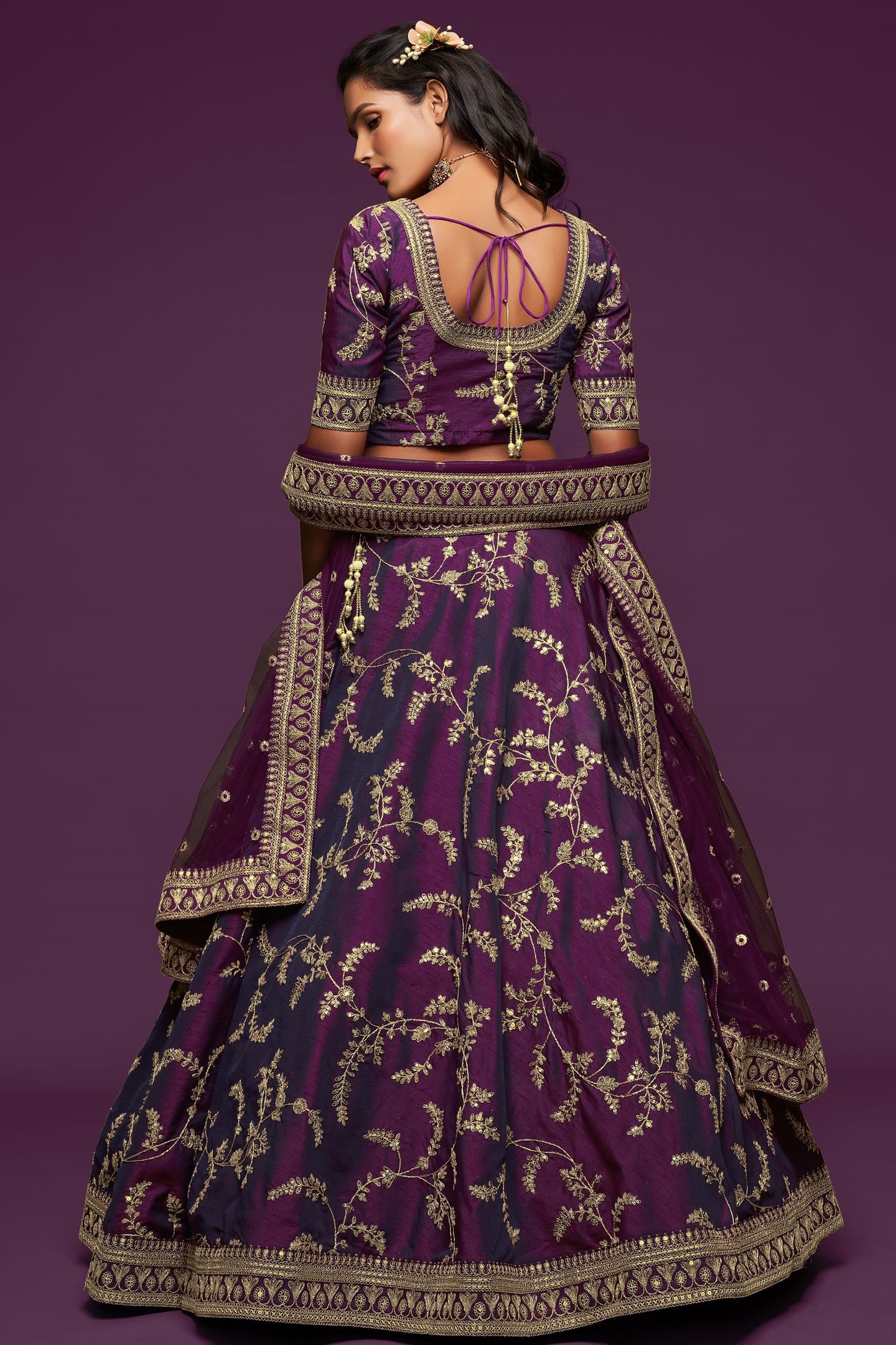 Purple Embroidered Lehenga with Art Silk Choli Zari Dori Work