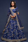 Navy Blue Embroidered Lehenga with Art Silk Choli