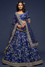 Navy Blue Embroidered Lehenga with Art Silk Choli