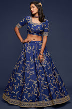 Navy Blue Embroidered Lehenga with Art Silk Choli