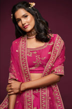 Embroidered Lehenga with Dark Pink Art Silk Dori Work