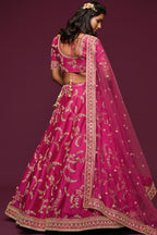Embroidered Lehenga with Dark Pink Art Silk Dori Work
