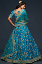 Firozi Embroidered Lehenga with Art Silk Choli Dori Zari Work
