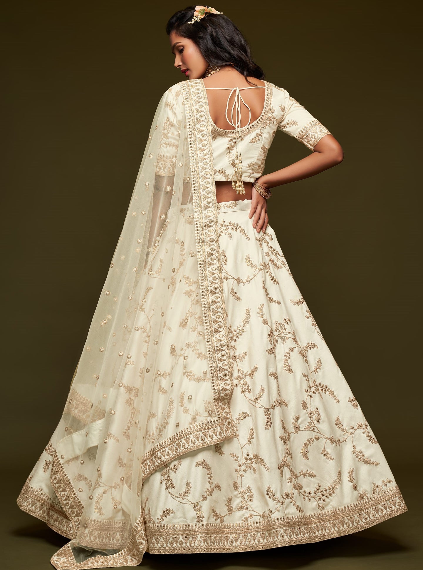 Embroidered Lehenga with Cream Art Silk Dori Zari Work