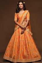Embroidered Lehenga Orange Art Silk with Dori Zari and Sequins Work