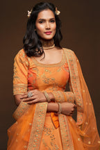 Embroidered Lehenga Orange Art Silk with Dori Zari and Sequins Work