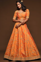 Embroidered Lehenga Orange Art Silk with Dori Zari and Sequins Work