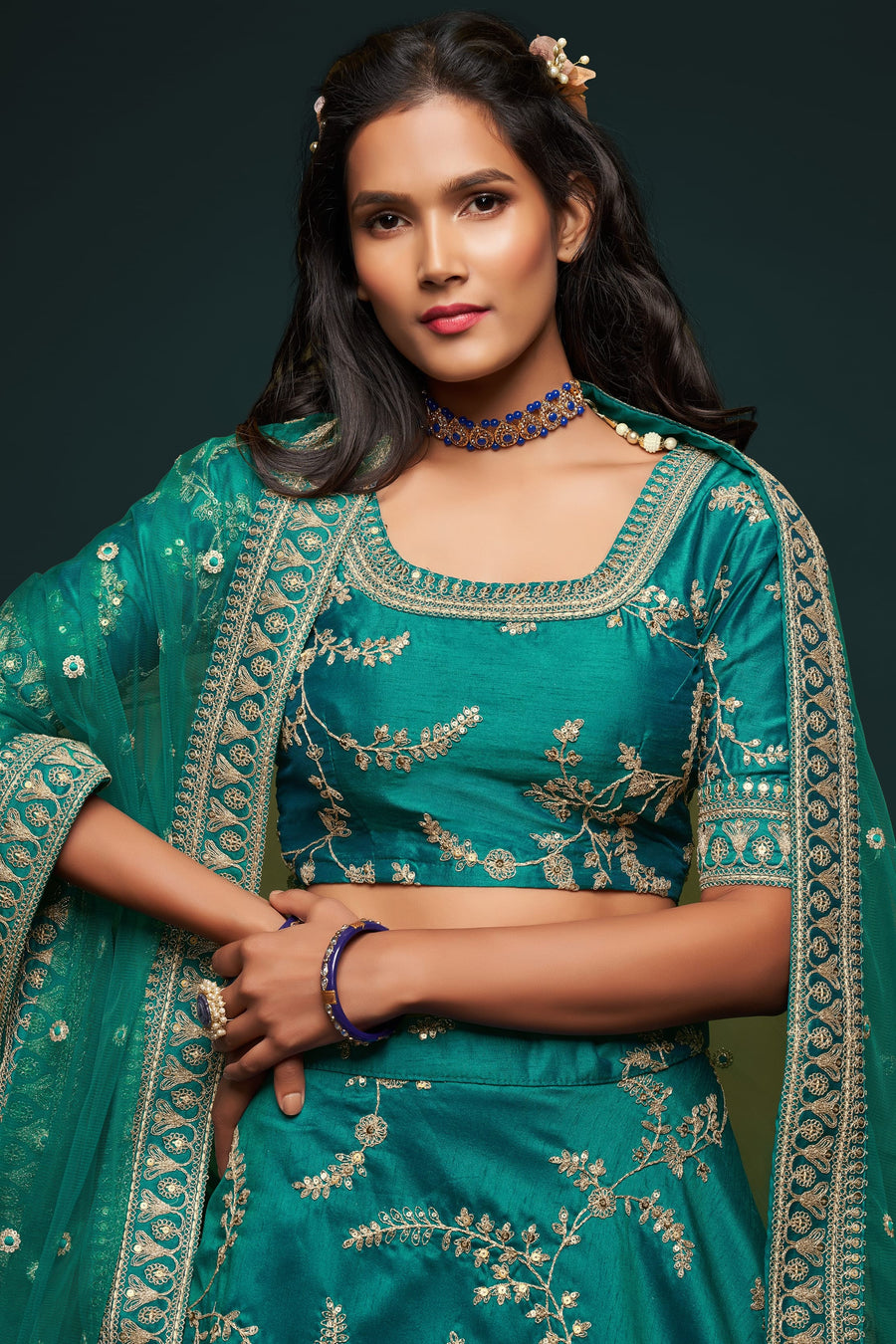 Rama Embroidered Lehenga with Art Silk Dori Zari Work