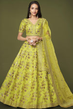 Yellow Slub Silk Lehenga Choli For Indian Festivals & Pakistani Weddings Dress - Sequence Embroidery Work, Zari Work