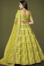 Yellow Slub Silk Lehenga Choli For Indian Festivals & Pakistani Weddings Dress - Sequence Embroidery Work, Zari Work