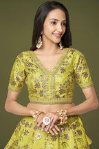 Yellow Slub Silk Lehenga Choli For Indian Festivals & Pakistani Weddings Dress - Sequence Embroidery Work, Zari Work
