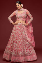 Rani Net Pastel Lehenga Choli with Zari and Dori Work