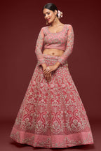 Rani Net Pastel Lehenga Choli with Zari and Dori Work