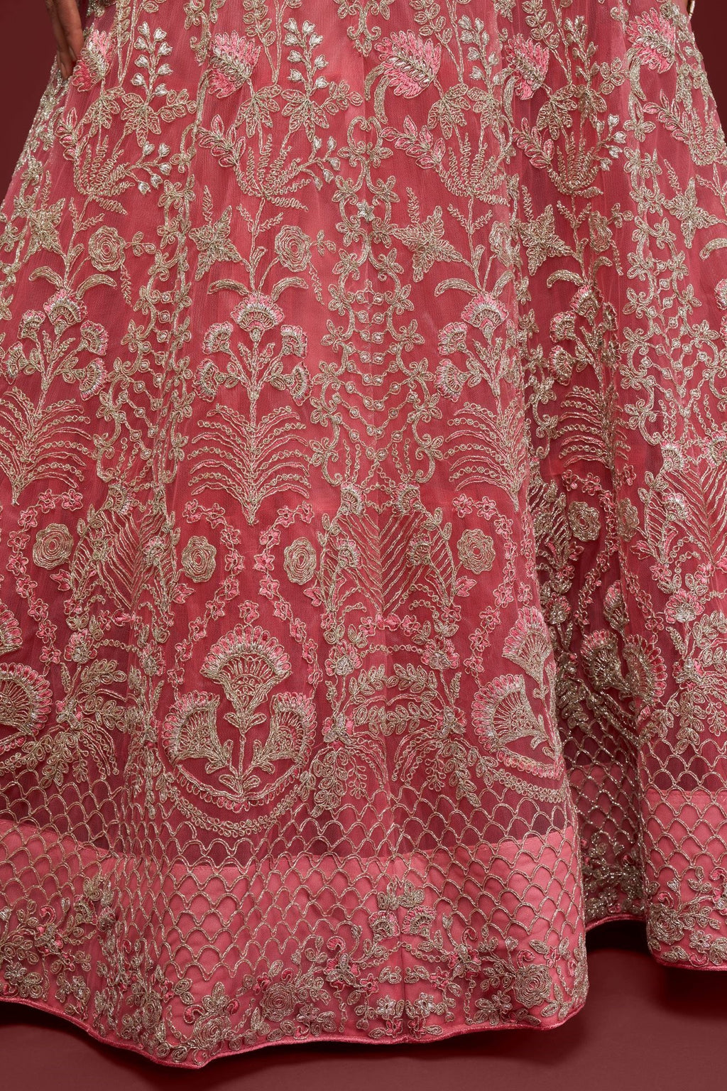 Rani Net Pastel Lehenga Choli with Zari and Dori Work