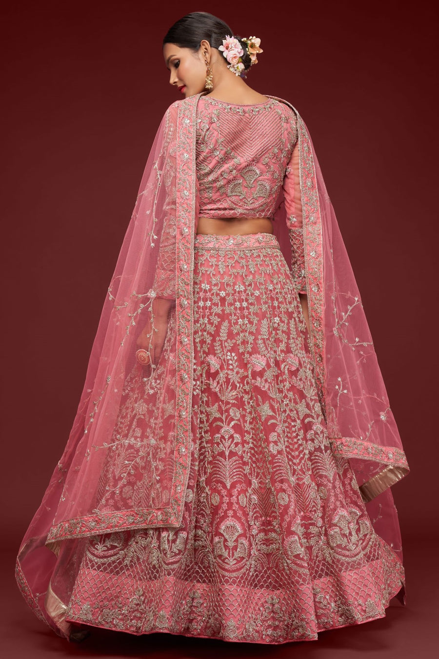Rani Net Pastel Lehenga Choli with Zari and Dori Work
