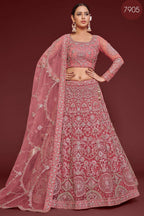 Pink Net Pastel Lehenga with Zari and Dori Work