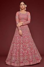 Pink Net Pastel Lehenga with Zari and Dori Work