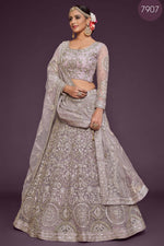 Silver Grey Net Pastel Lehenga with Full Sleeve Blouse Zari & Dori Work