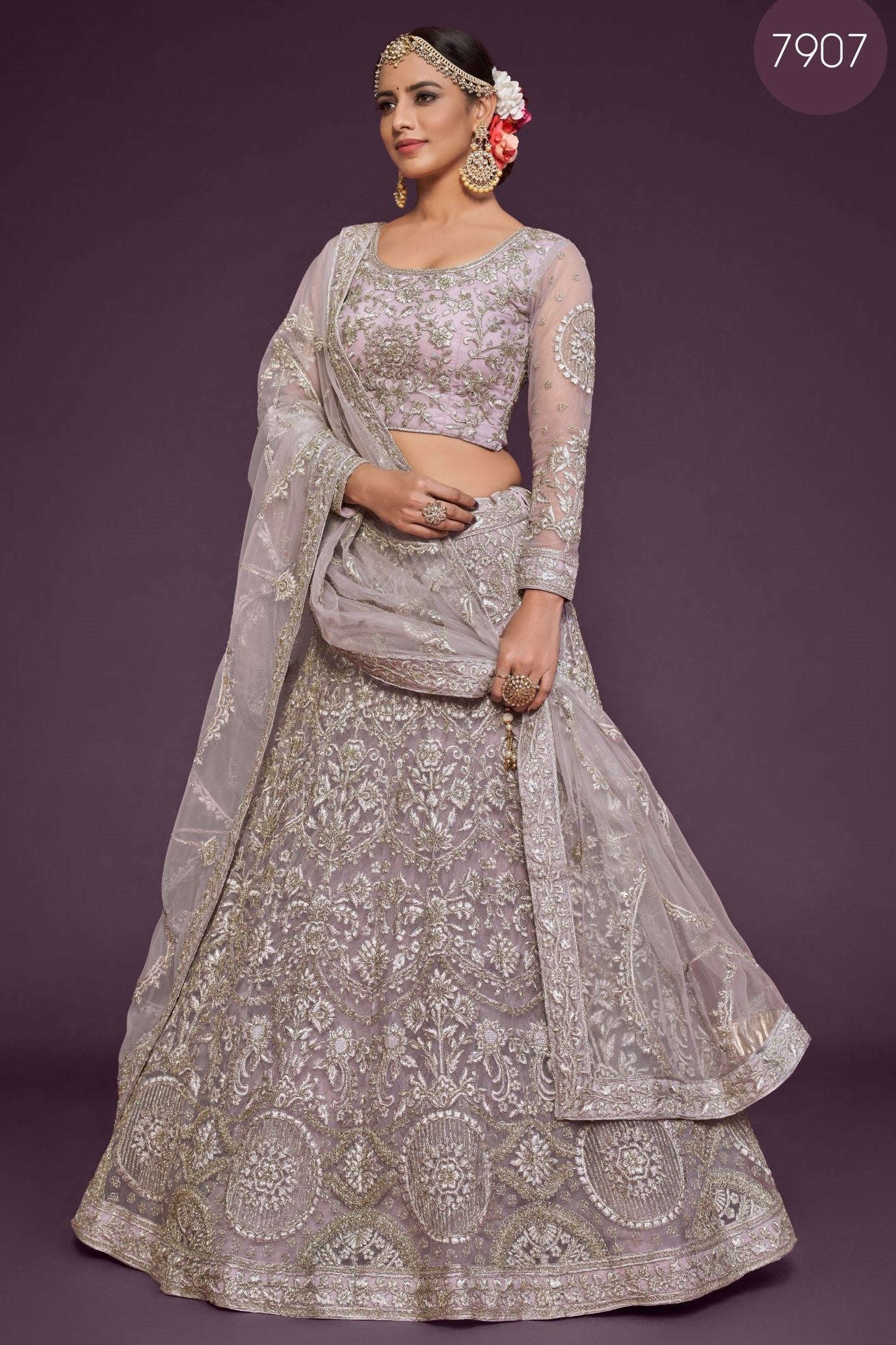Light Pink Pastel Lehenga with Net Zari and Dori Work