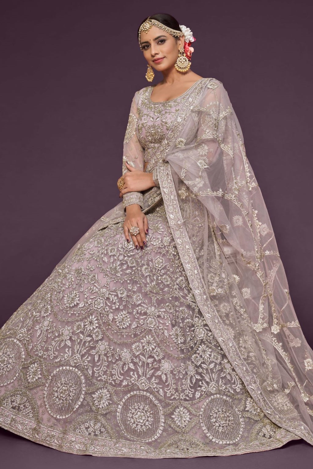 Light Pink Pastel Lehenga with Net Zari and Dori Work