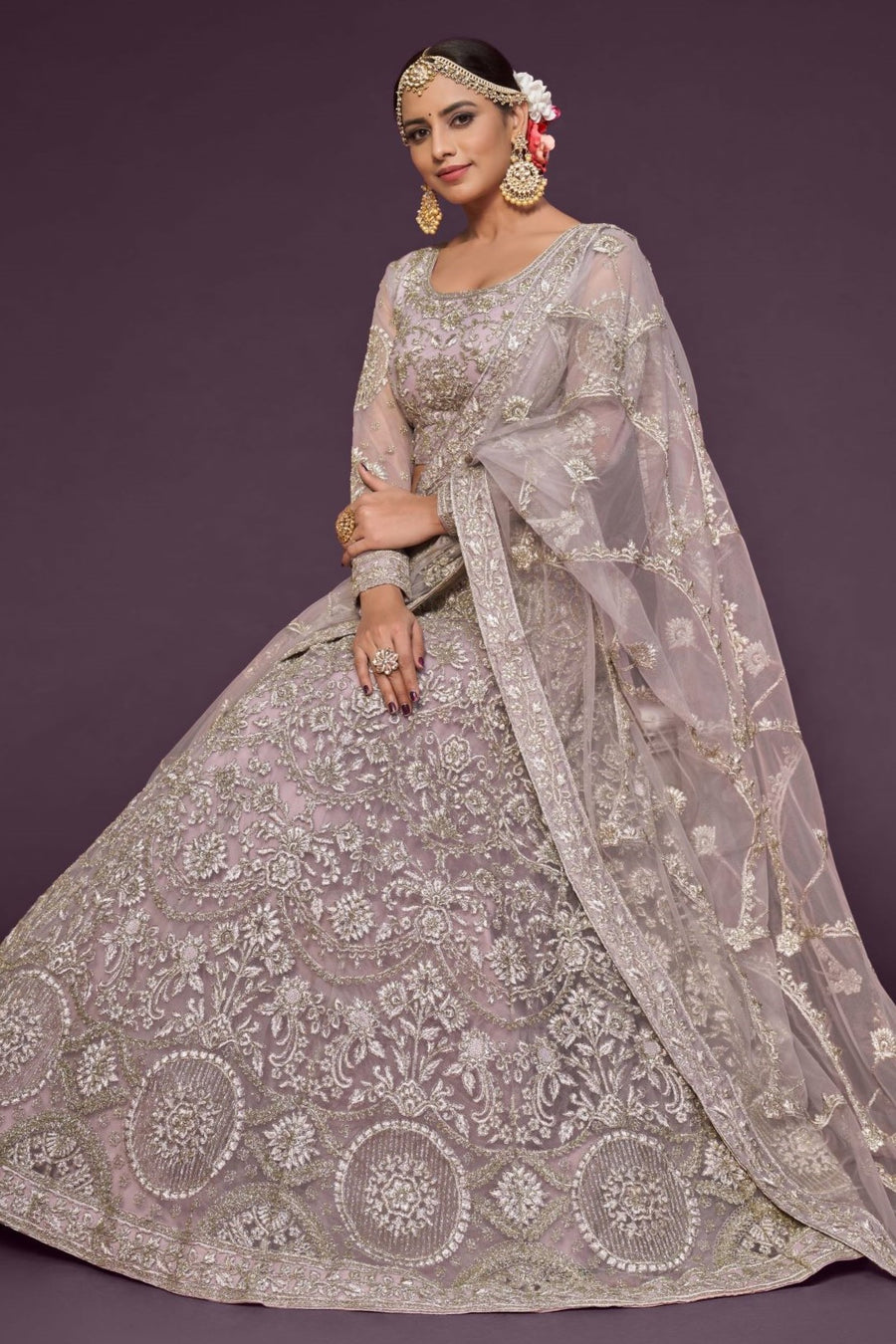 Light Pink Pastel Lehenga with Net Zari and Dori Work