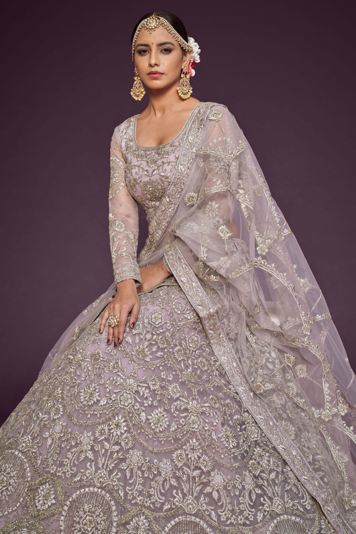 Light Pink Pastel Lehenga with Net Zari and Dori Work