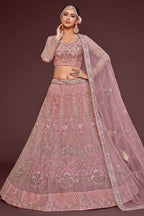 Rose Net Pastel Lehenga with Zari and Dori Embroidery