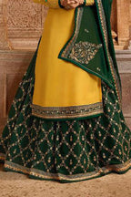 Yellow Pakistani Salwar Suit Satin Georgette for Wedding Festival Thread Embroidery Work - hem and footwear detail