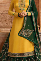 Yellow Pakistani Salwar Suit Satin Georgette for Wedding Festival Thread Embroidery Work - detail view
