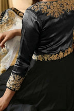 Black Georgette Anarkali Suit - hem and footwear detail