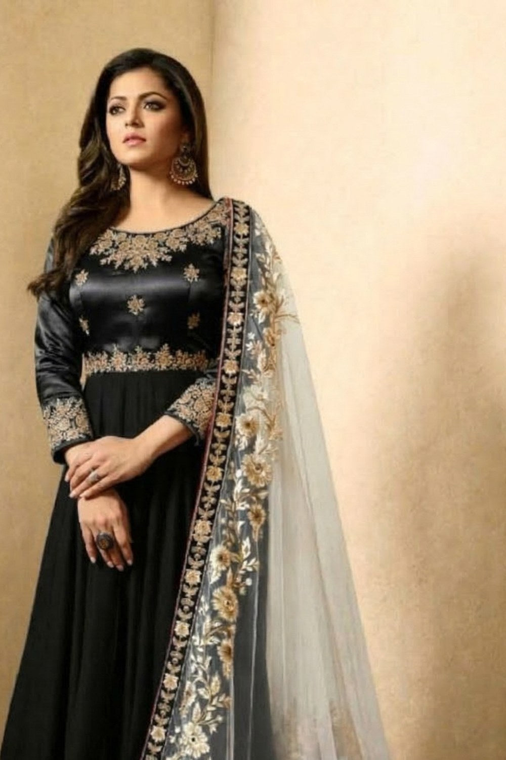 Black Georgette Anarkali Suit - close-up view