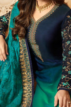 Blue Pakistani Georgette Salwar Kameez For Wedding Festival Embroidery Work - hem and footwear detail
