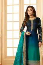Blue Pakistani Georgette Salwar Kameez For Wedding Festival Embroidery Work - close-up view
