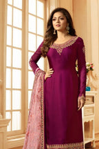 Dark Pink Pakistani Georgette Salwar Kameez For Wedding Festival Embroidery Work - close-up view