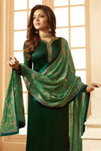 Green Pakistani Georgette Salwar Kameez For Wedding Festival Embroidery Work - close-up view