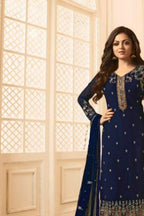 Blue Pakistani Georgette Salwar Kameez For Wedding Festival Embroidery Work - close-up view