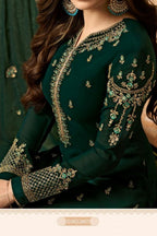 Green Pakistani Georgette Salwar Kameez For Wedding Festival Embroidery Work - hem and footwear detail