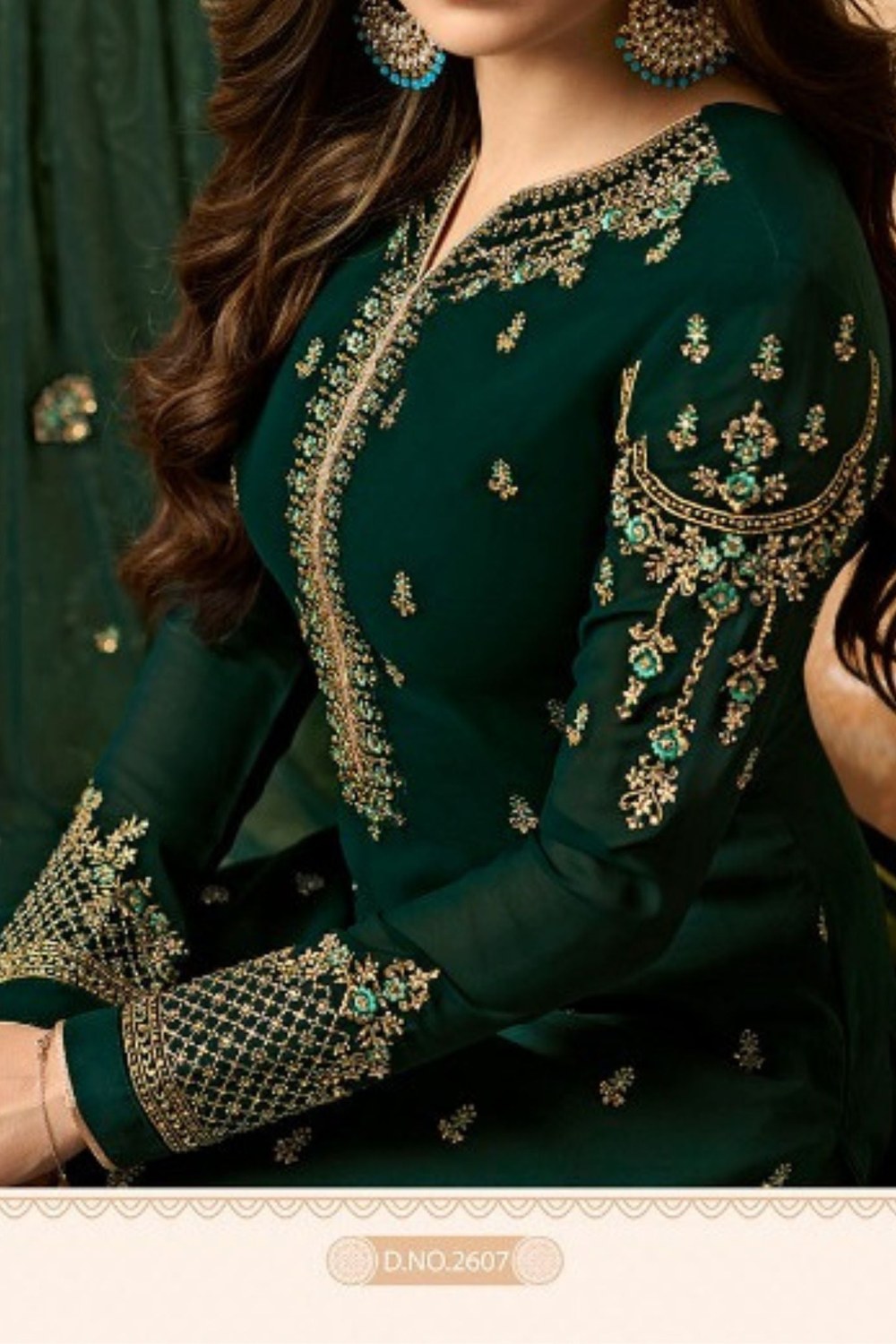 Green Pakistani Georgette Salwar Kameez For Wedding Festival Embroidery Work - hem and footwear detail