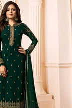 Green Pakistani Georgette Salwar Kameez For Wedding Festival Embroidery Work - close-up view