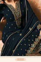 Teal Pakistani Georgette Salwar Kameez For Wedding Festival Embroidery Work - hem and footwear detail