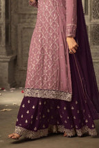 Coffee Pakistani Georgette Plazo For Wedding Festival Embroidery Work - hem and footwear detail