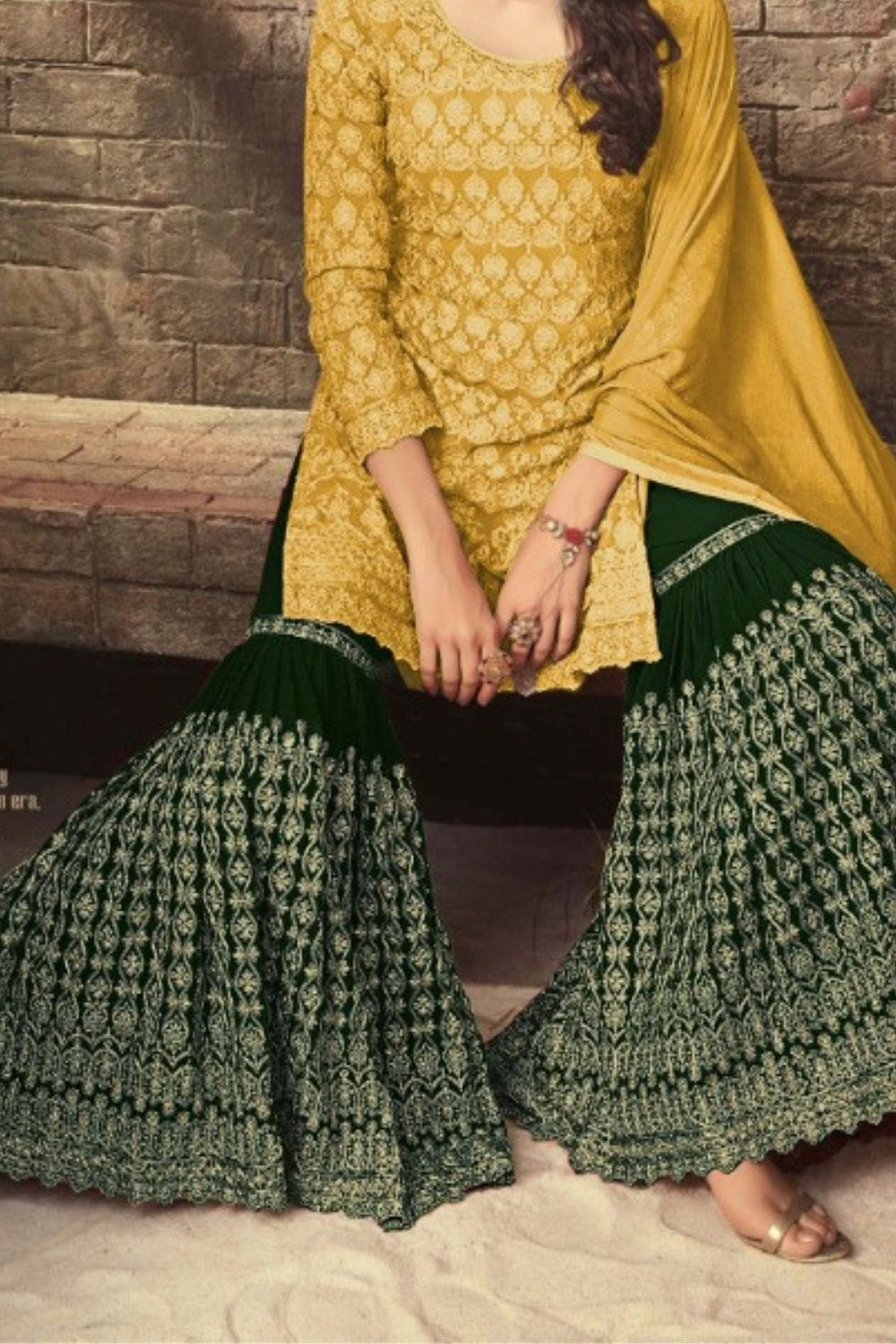 Light Pink Pakistani Georgette Sharara For Wedding Festival Embroidery Work - hem and footwear detail