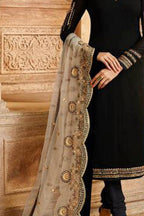 Black Satin Georgette Shalwar Kameez For Wedding - detail view