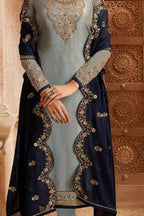 Light Gray Satin Georgette Kameez With Chuddidar F - detail view